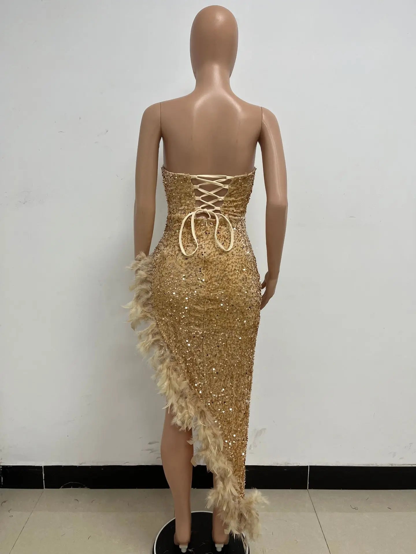 Sequin Feather Evening Gown