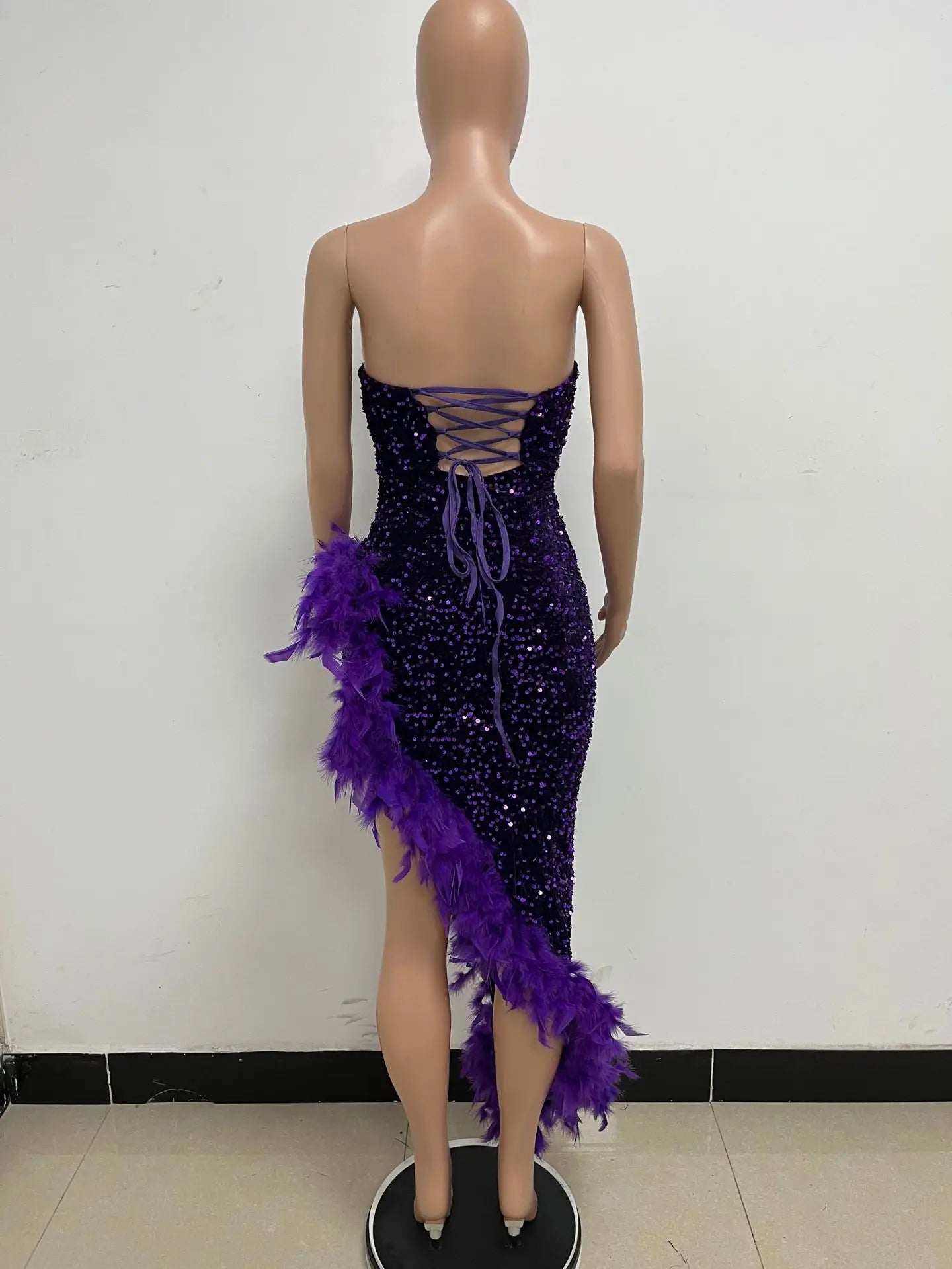 Sequin Feather Evening Gown