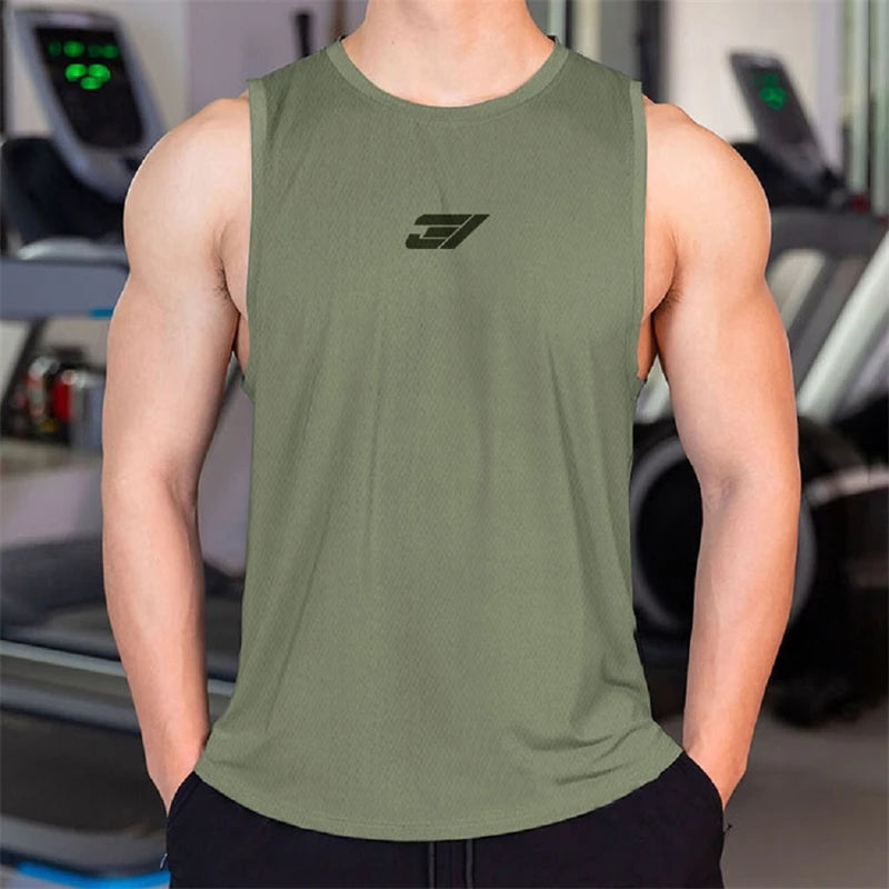 Simple Fashion Mens Gym Tank Tops Summer Trend Sleeveless 3D Printed Sports Fitness Vest Casual Streetwear Oversized Outdoor Top