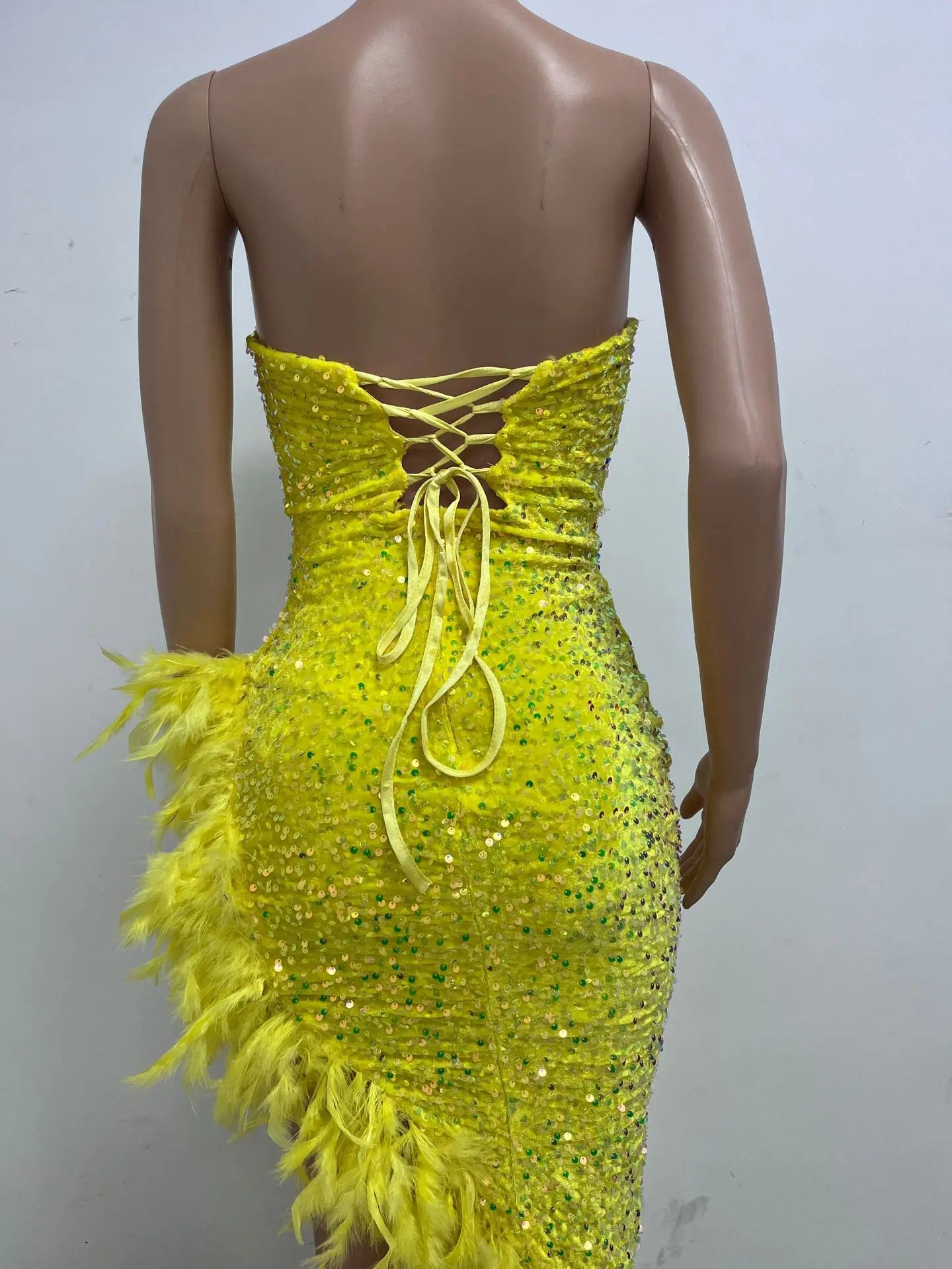 Sequin Feather Evening Gown