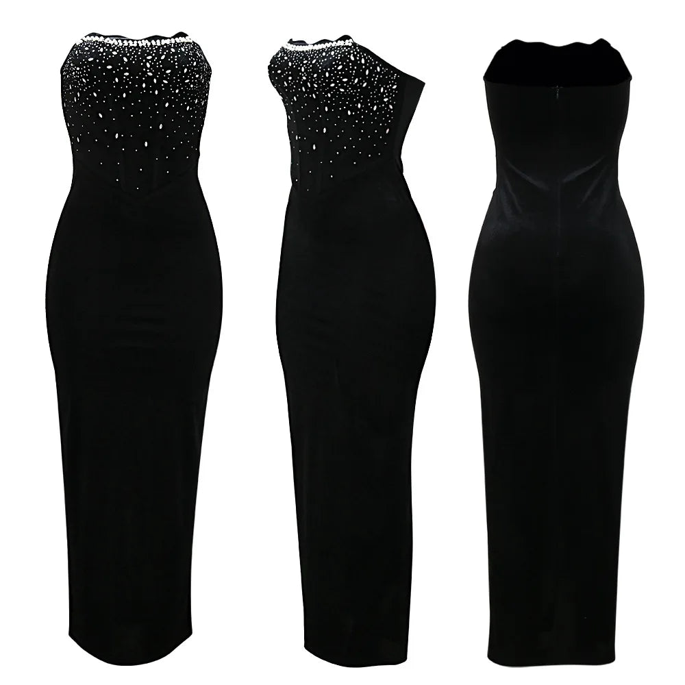 Rhinestone Split Evening Dress