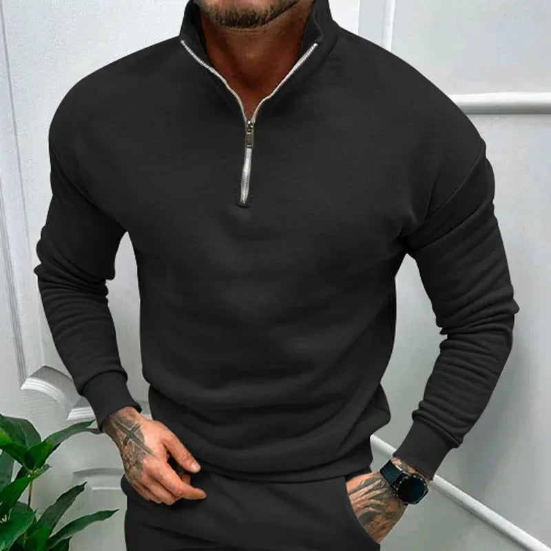 Men's Long-Sleeved Fleece Sweatshirt Suit Stand-up Collar Zipper American Men's Clothing Autumn Winter New 1/2pieces
