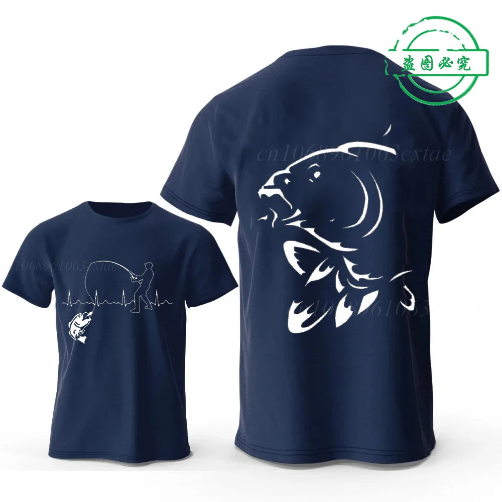Eat Sleep Fishing Heartbeat Men T-Shirts Tops Men Fisherman Fish T-shirt Short Sleeve Tees Fashion Brand New Oversized Shirt