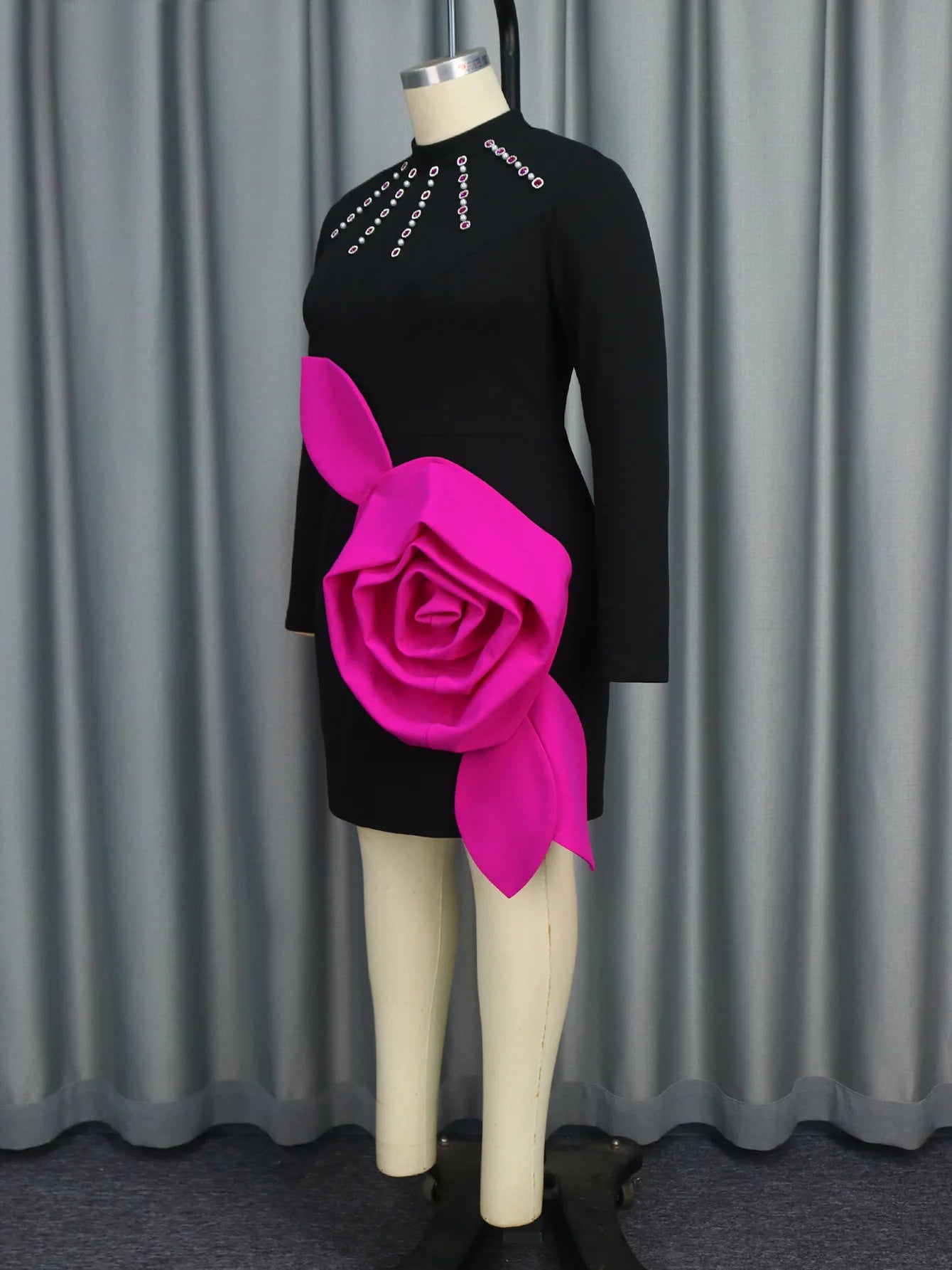 Rose Flowers Diamond Evening Dress - Black Luxury