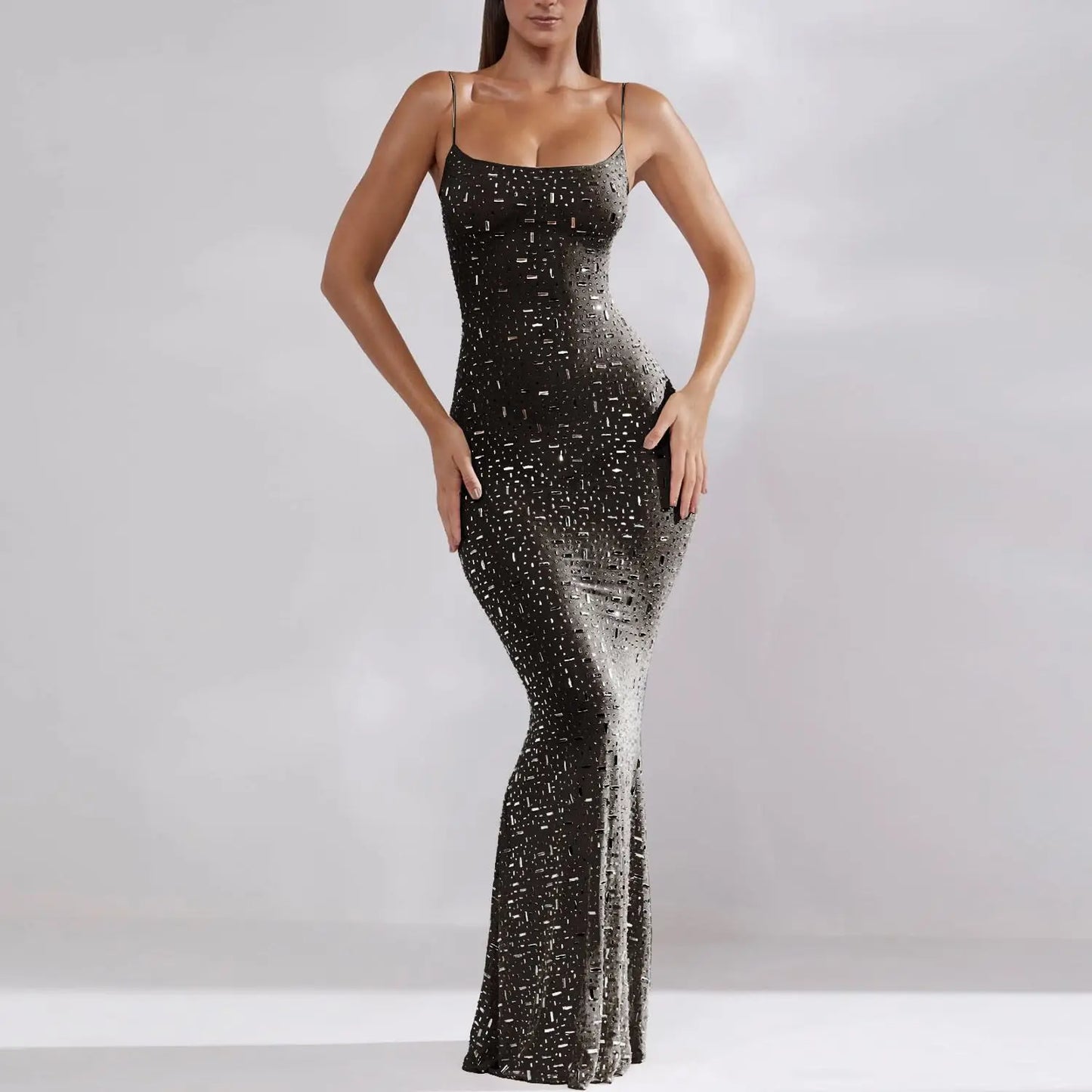 Beaded Strap Evening Gown