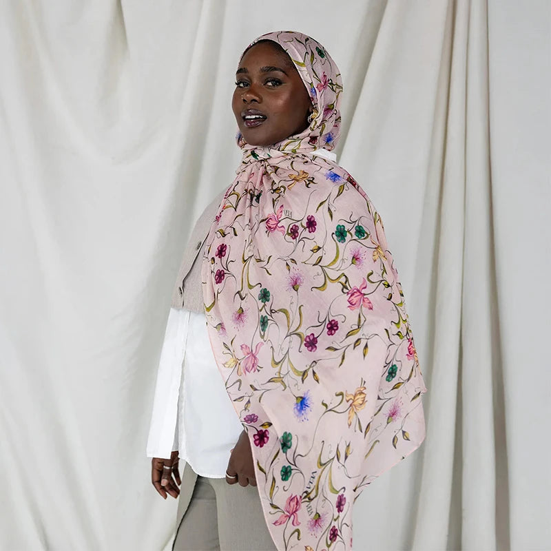 1Pcs Ramadan Hijab for Women Leopard Print  Bohemian Watercolor Soft Muslim Hijabs Floral Breathable Shawl Wrap Scarf Headscarf