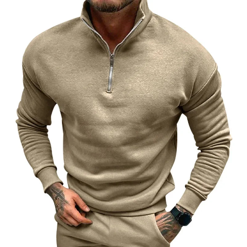 Men's Long-Sleeved Fleece Sweatshirt Suit Stand-up Collar Zipper American Men's Clothing Autumn Winter New 1/2pieces