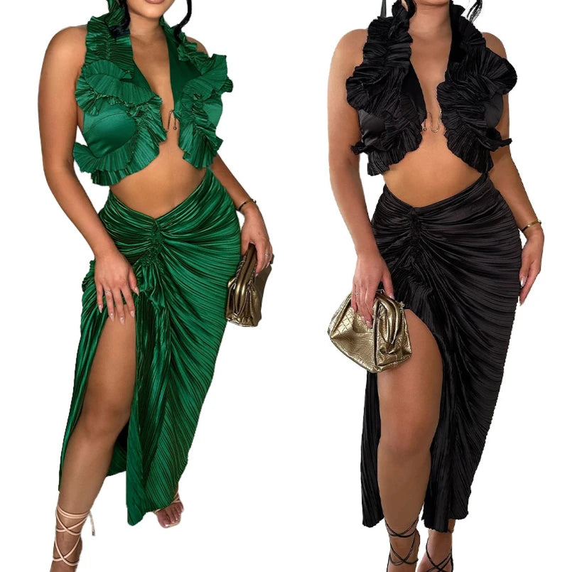 Ruffle Slit Skirt Party Set