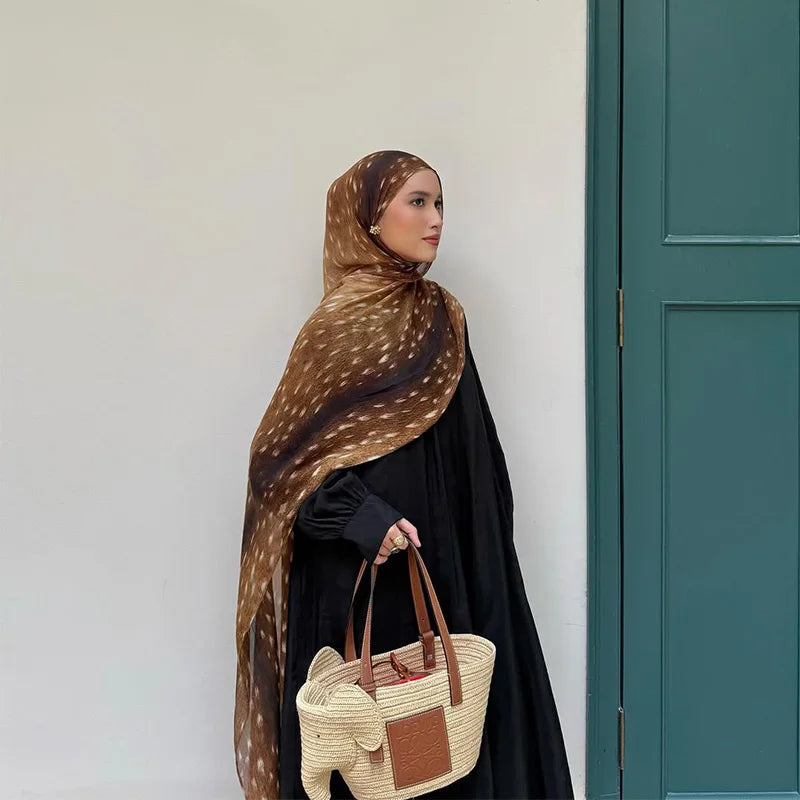 1Pcs Ramadan Hijab for Women Leopard Print  Bohemian Watercolor Soft Muslim Hijabs Floral Breathable Shawl Wrap Scarf Headscarf