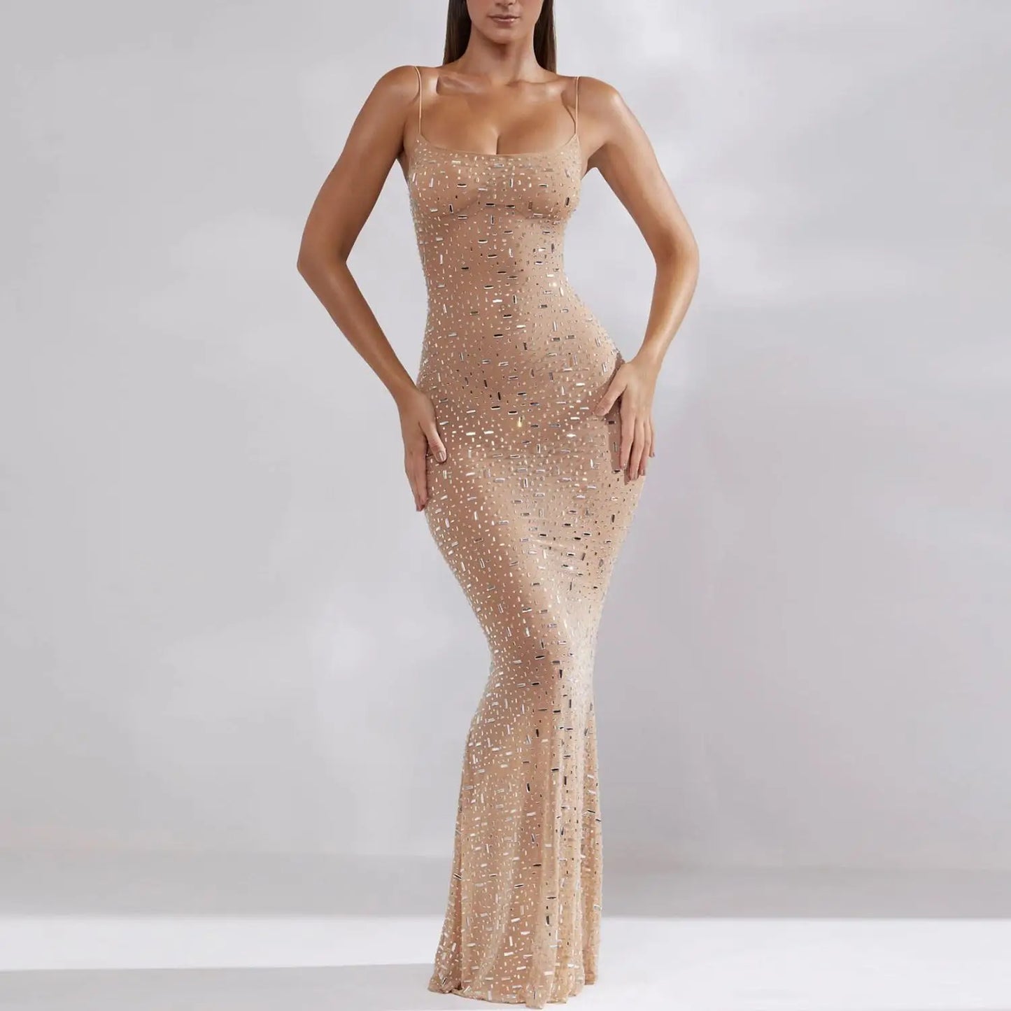 Beaded Strap Evening Gown