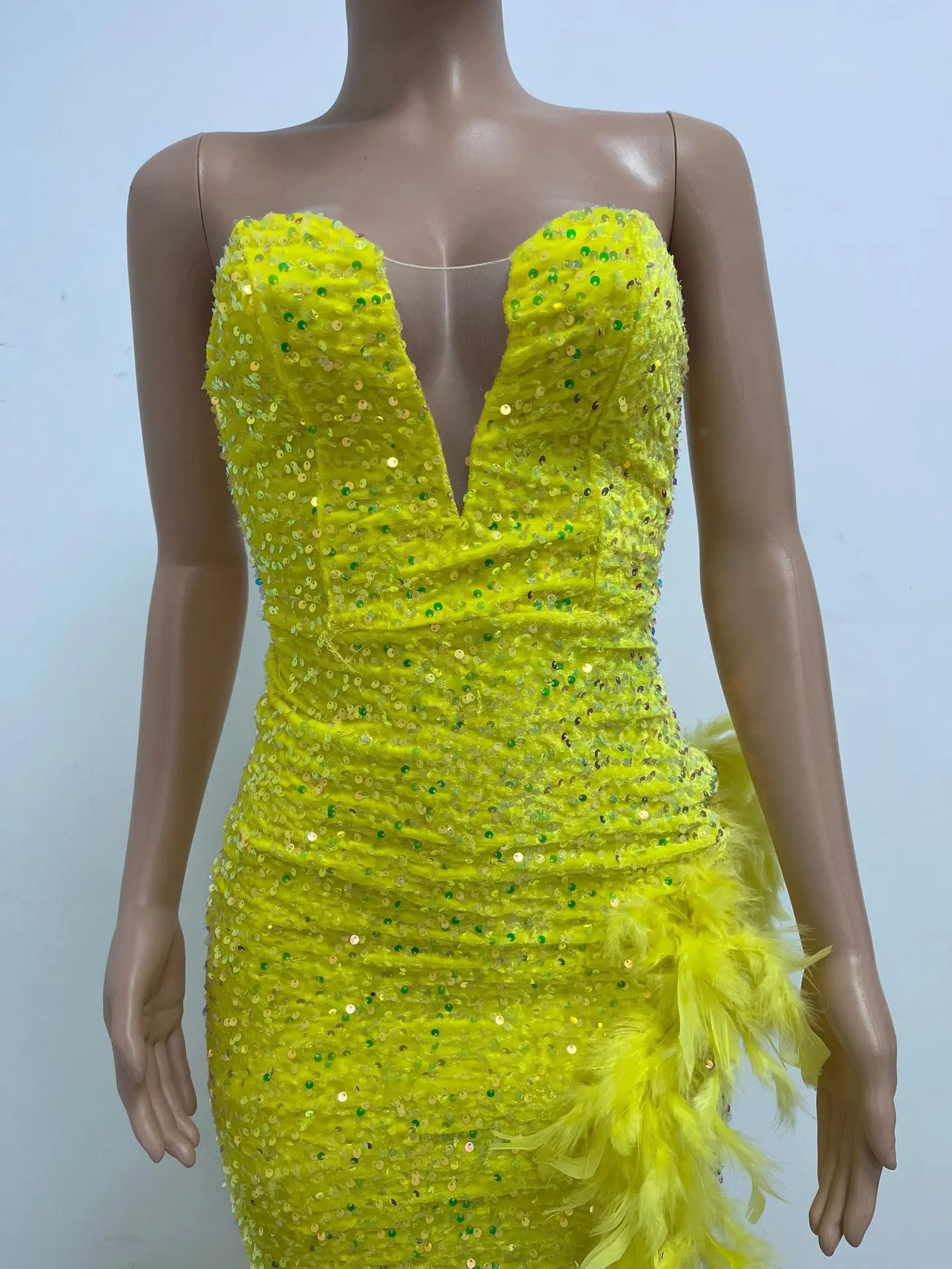 Sequin Feather Evening Gown