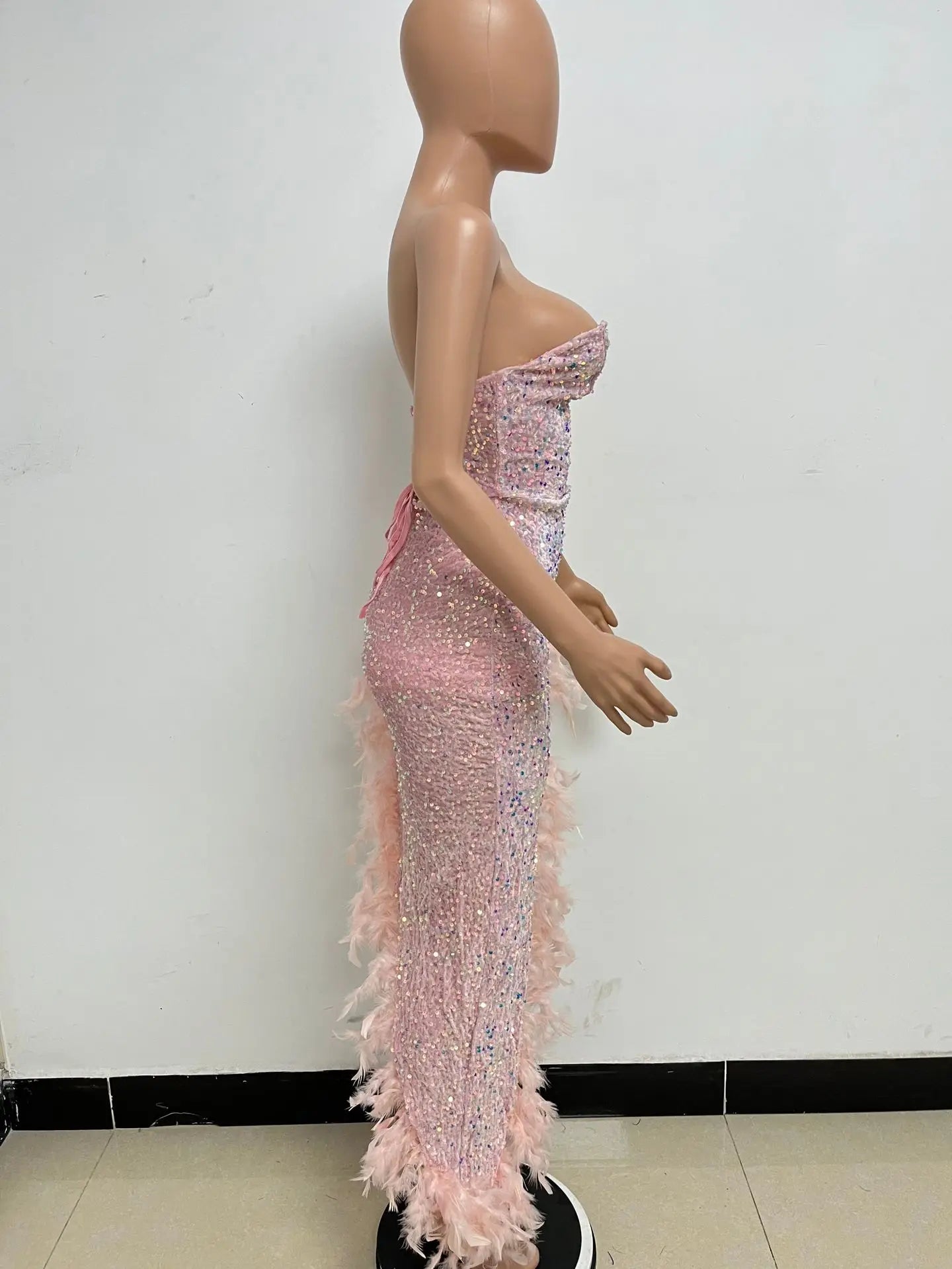 Sequin Feather Evening Gown