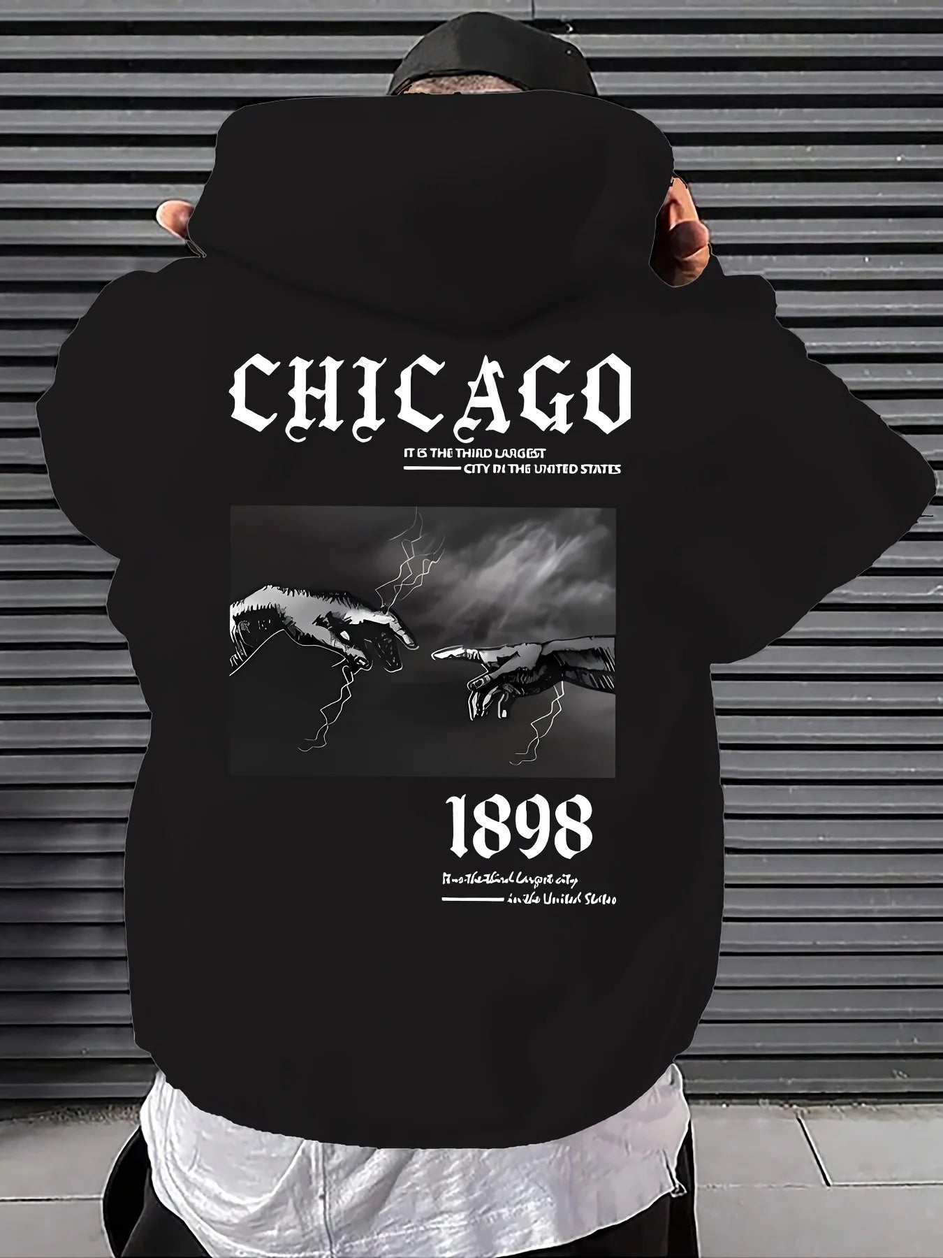 New autumn men's retro 1898 lightning print soft and comfortable hooded sweatshirt outdoor street style clothing