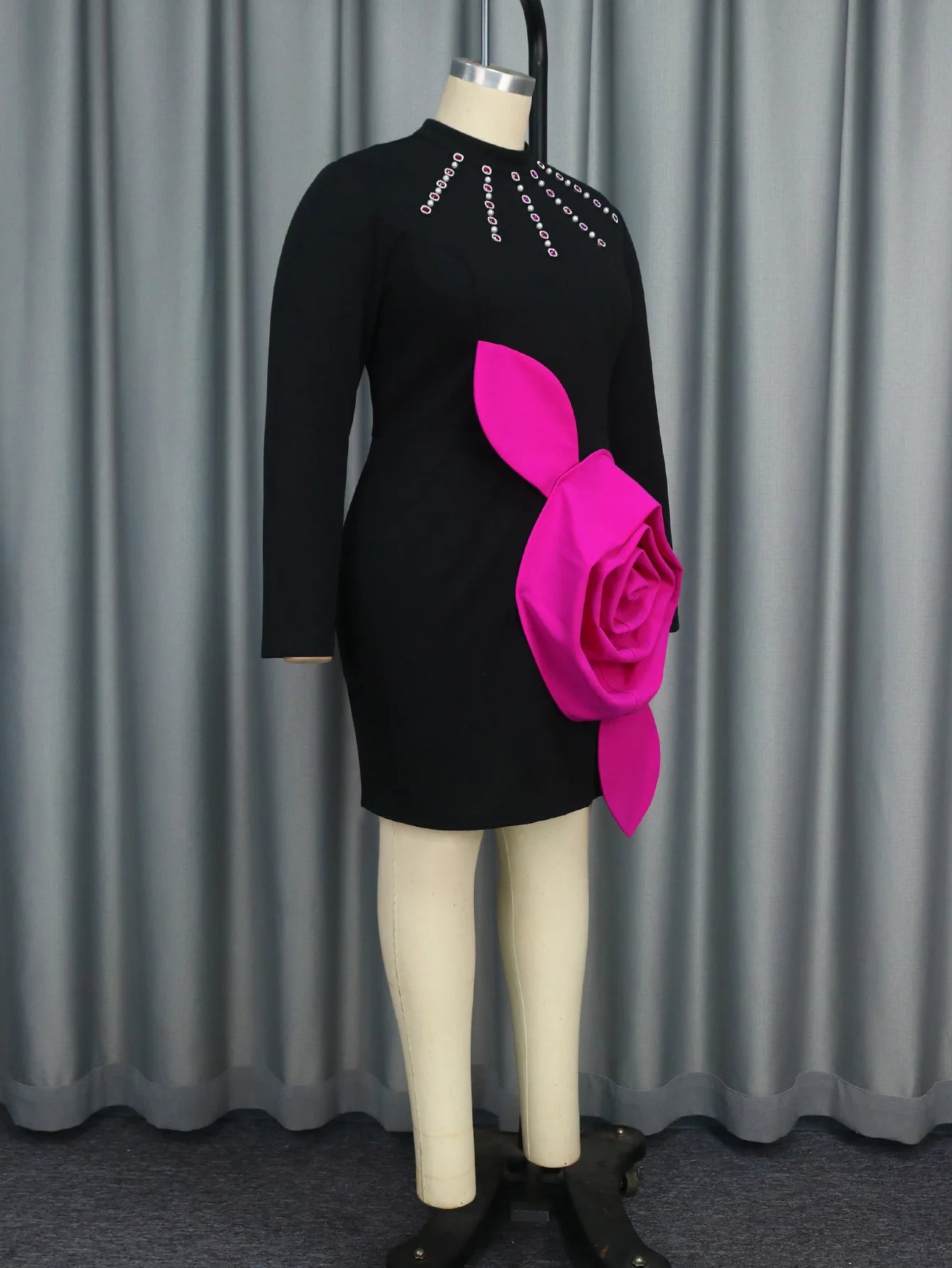 Rose Flowers Diamond Evening Dress - Black Luxury