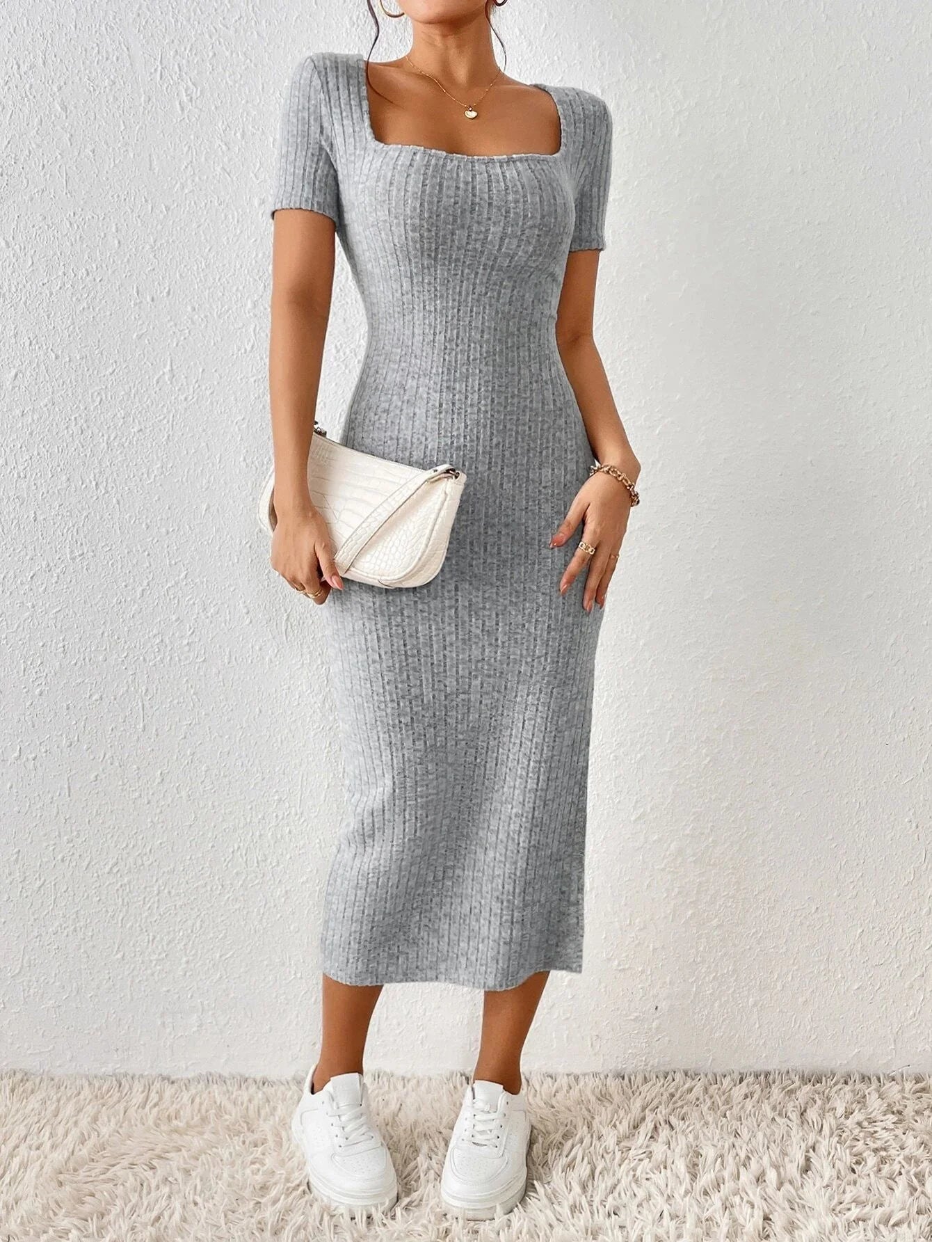 Square Collar Knit Dress