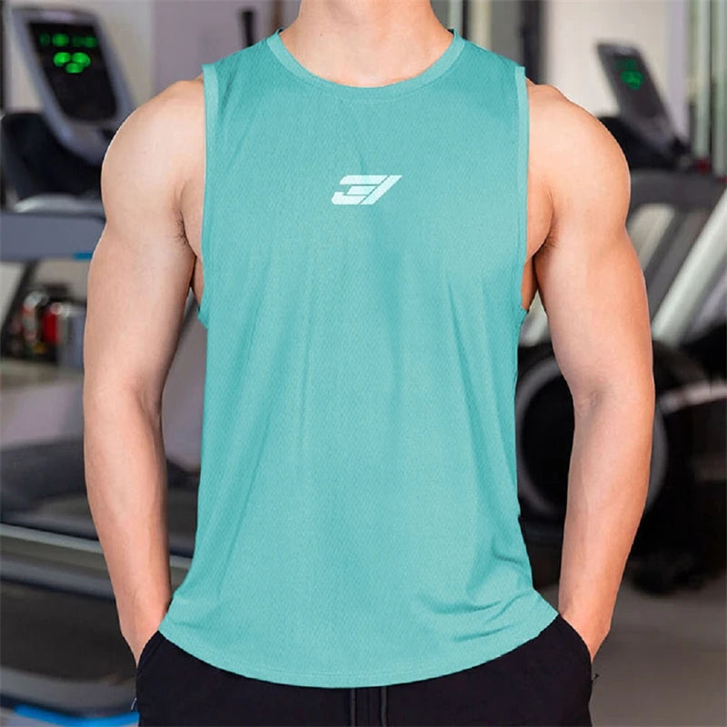 Simple Fashion Mens Gym Tank Tops Summer Trend Sleeveless 3D Printed Sports Fitness Vest Casual Streetwear Oversized Outdoor Top