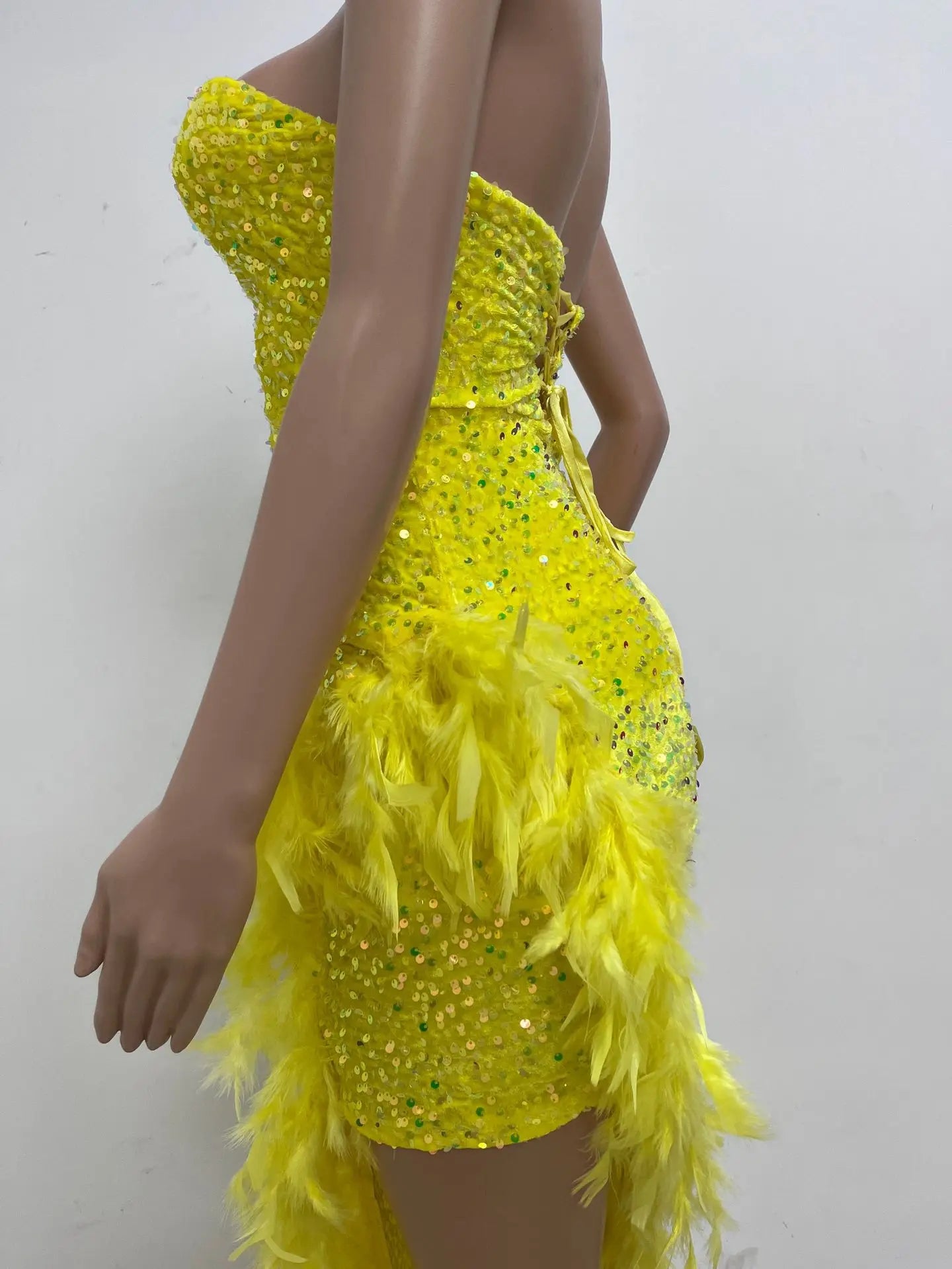 Sequin Feather Evening Gown