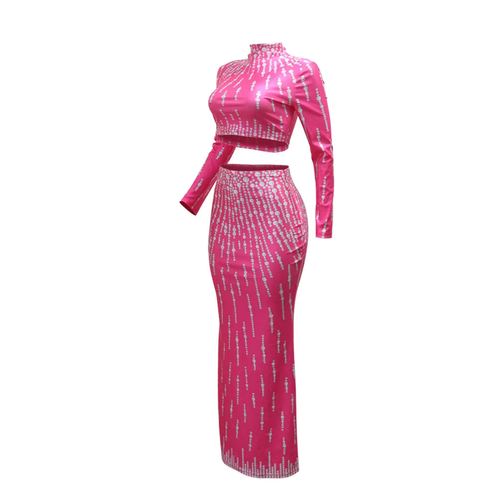 Printed Rhinestone Maxi Dress