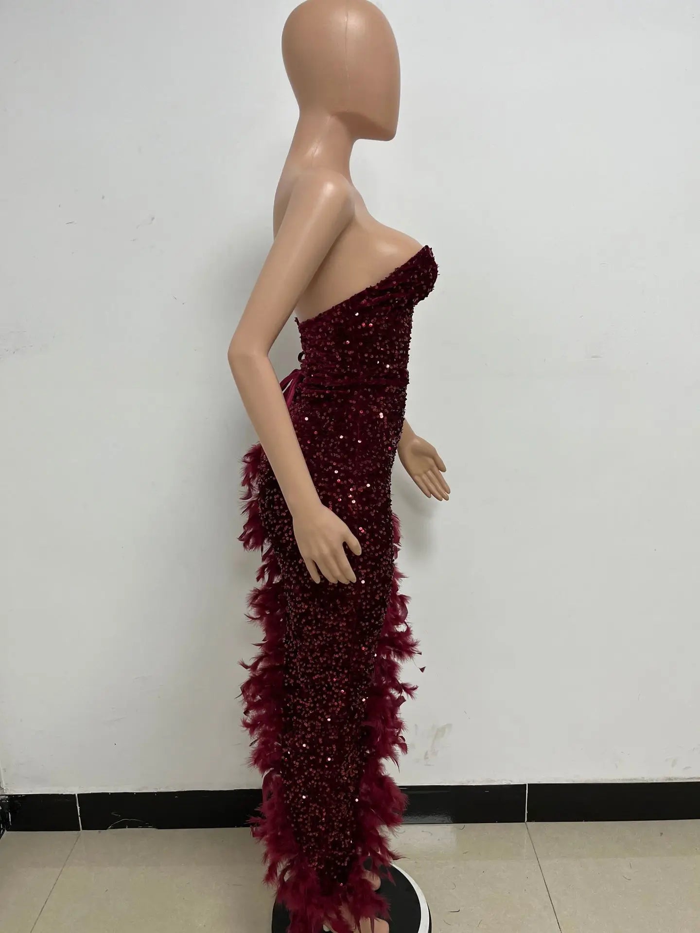 Sequin Feather Evening Gown