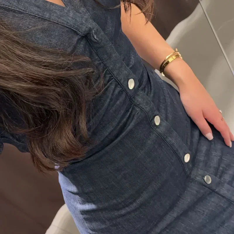 Retro Denim Maxi Dress