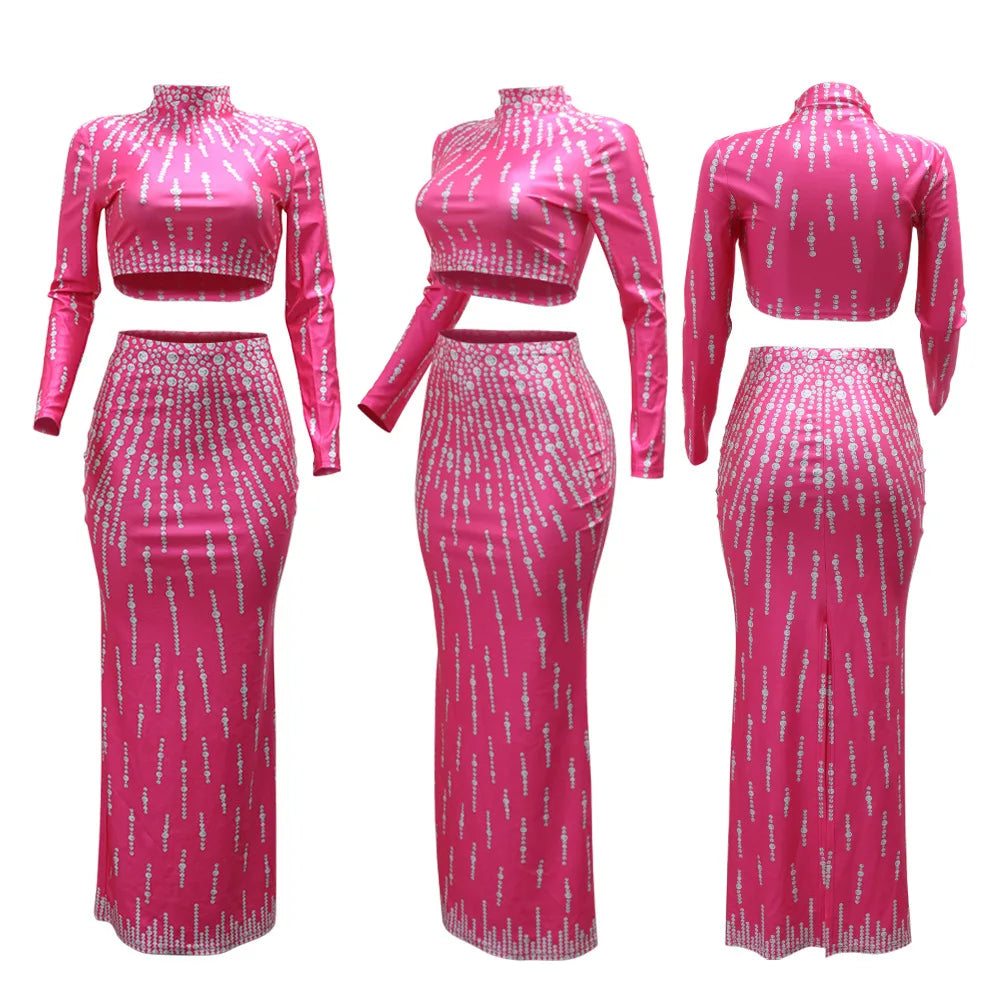 Printed Rhinestone Maxi Dress
