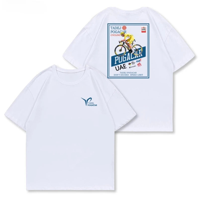 POGACAR T-shirt, Illustration of A Tour De France Bike, American Retro Casual, Heavyweight  Short-sleeved Shirt Summer