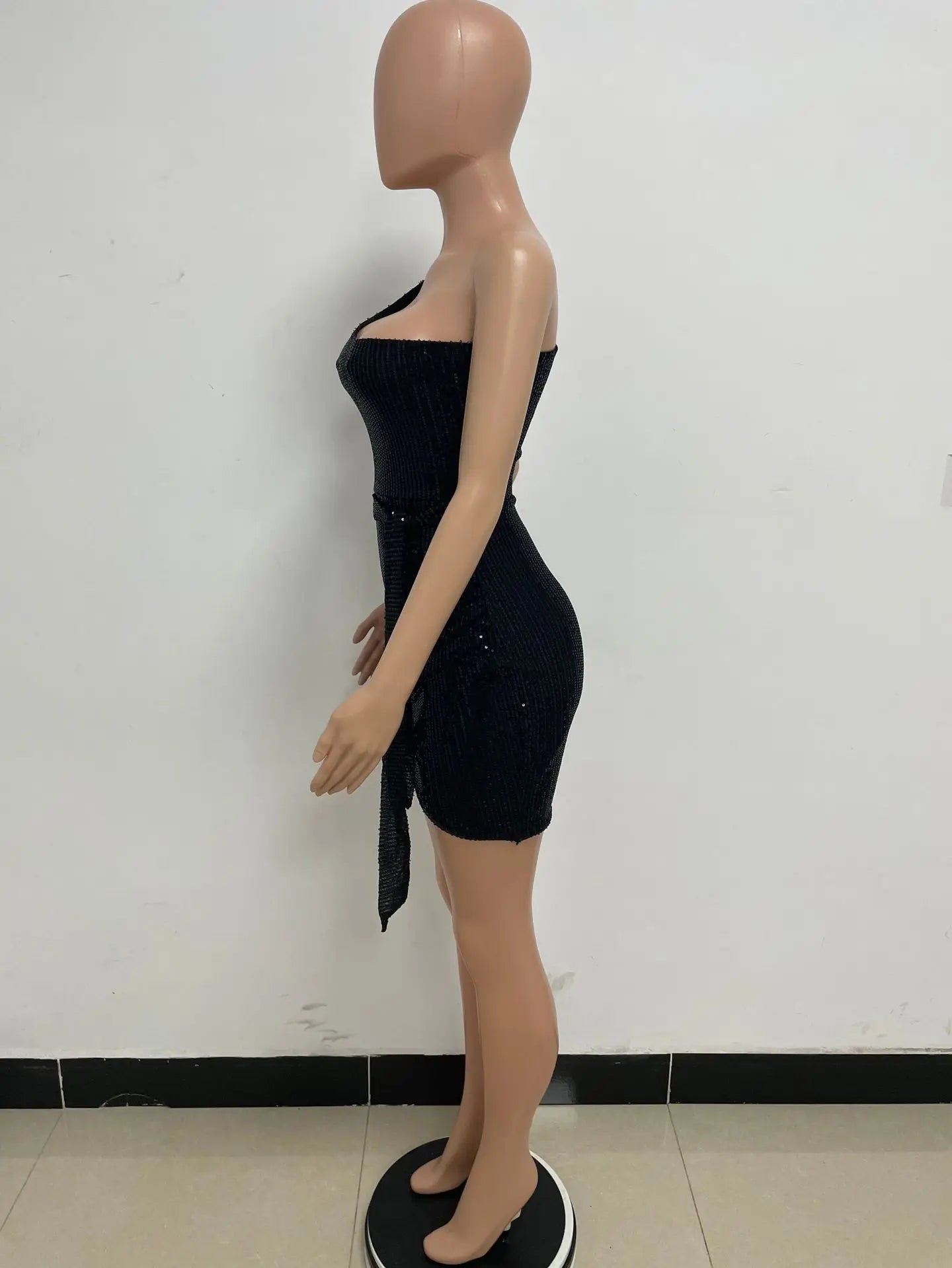 One Shoulder Pleated Sequin Dress