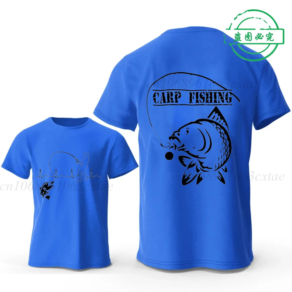 Eat Sleep Fishing Heartbeat Men T-Shirts Tops Men Fisherman Fish T-shirt Short Sleeve Tees Fashion Brand New Oversized Shirt