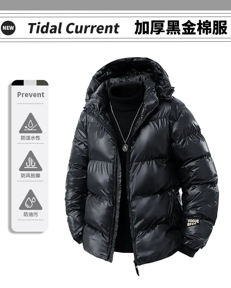 Autumn and Winter Fashion Solid Color Thickening Warm Hooded Cotton-Padded Jacket Men's Casual Loose Sports High Quality Coat