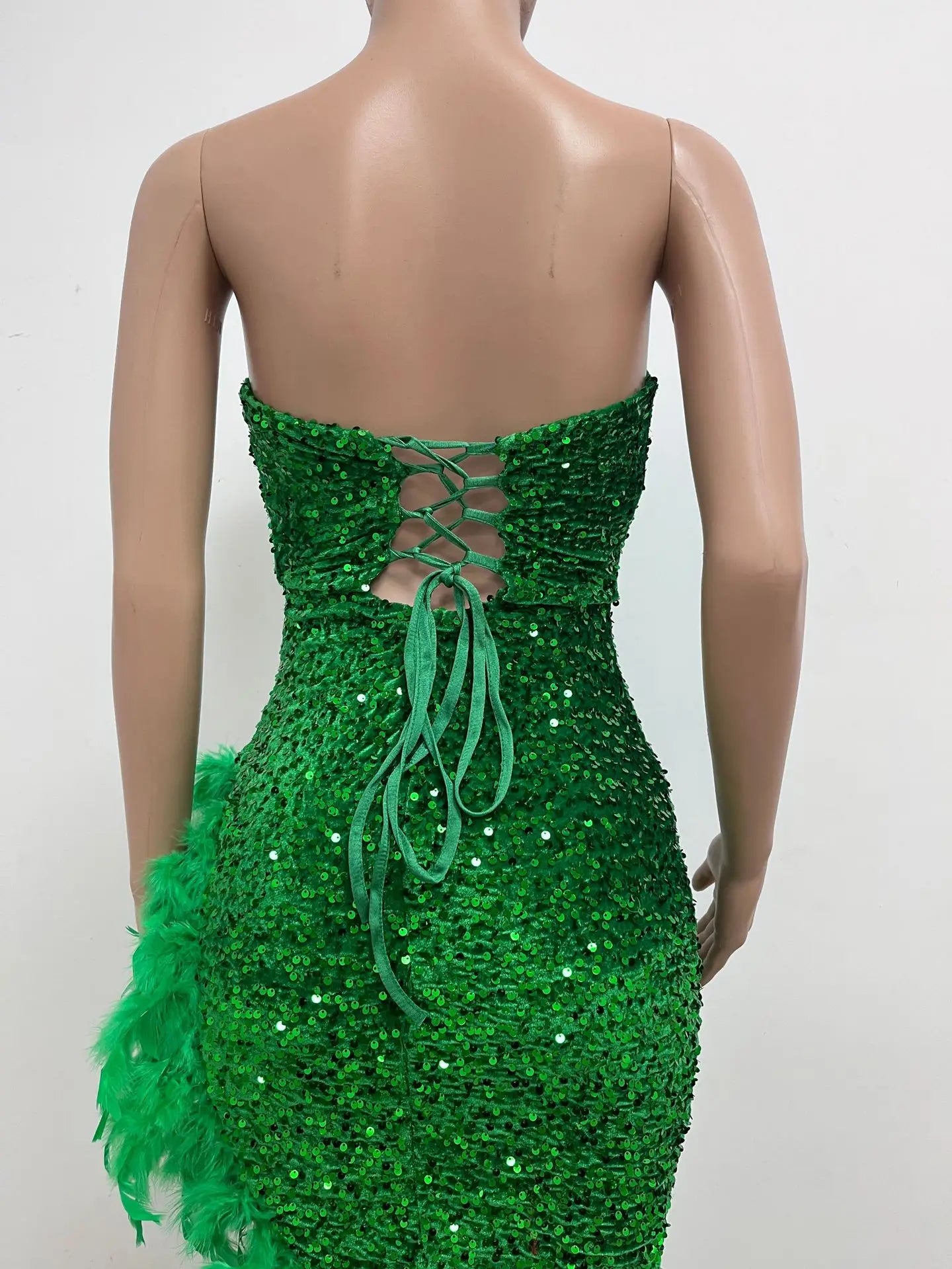 Sequin Feather Evening Gown