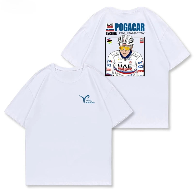 POGACAR T-shirt, Illustration of A Tour De France Bike, American Retro Casual, Heavyweight  Short-sleeved Shirt Summer