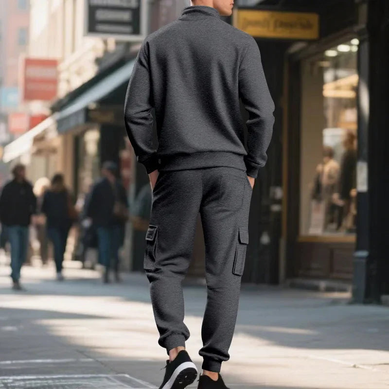 Men's Long-Sleeved Fleece Sweatshirt Suit Stand-up Collar Zipper American Men's Clothing Autumn Winter New 1/2pieces