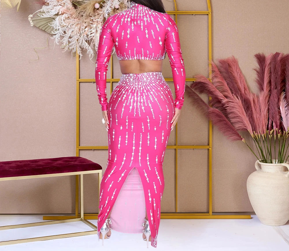 Printed Rhinestone Maxi Dress