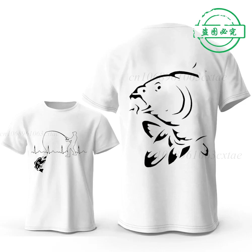 Eat Sleep Fishing Heartbeat Men T-Shirts Tops Men Fisherman Fish T-shirt Short Sleeve Tees Fashion Brand New Oversized Shirt