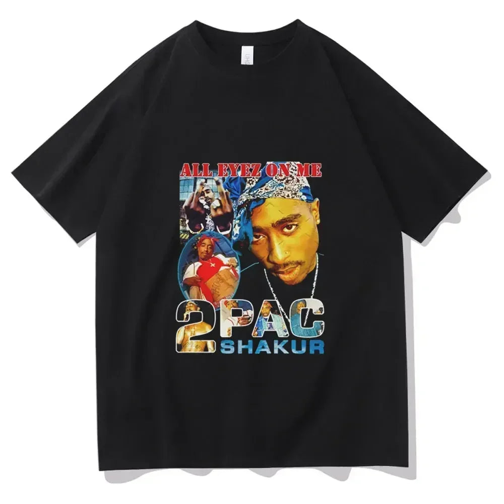 2023 Summer Fashion T-shirt Rapper Tupac Tops Hip Hop Streetwear Oversized Short Sleeves Tee Shirt Men Women  T Shirt