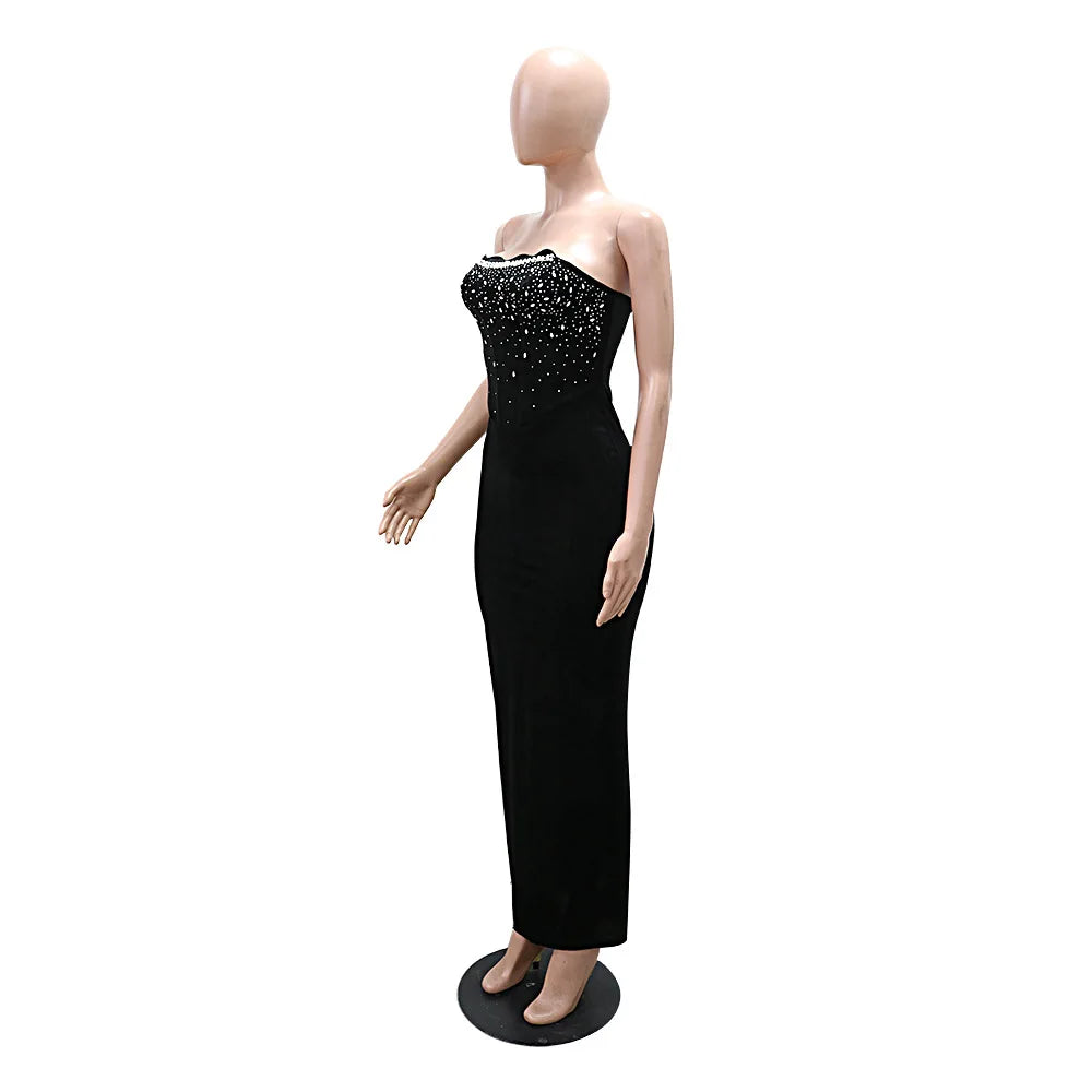 Rhinestone Split Evening Dress