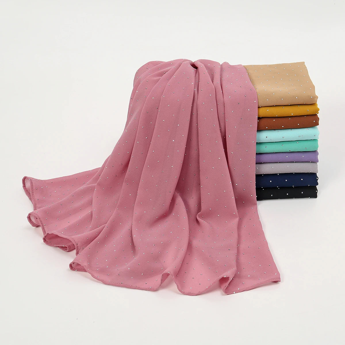 Rhinestone Bubble Chiffon Muslim Hijab Scarf Women Muslim Hijab Soft Shawls Hijabs Islamic Turban Premium Scarfs 180*70cm