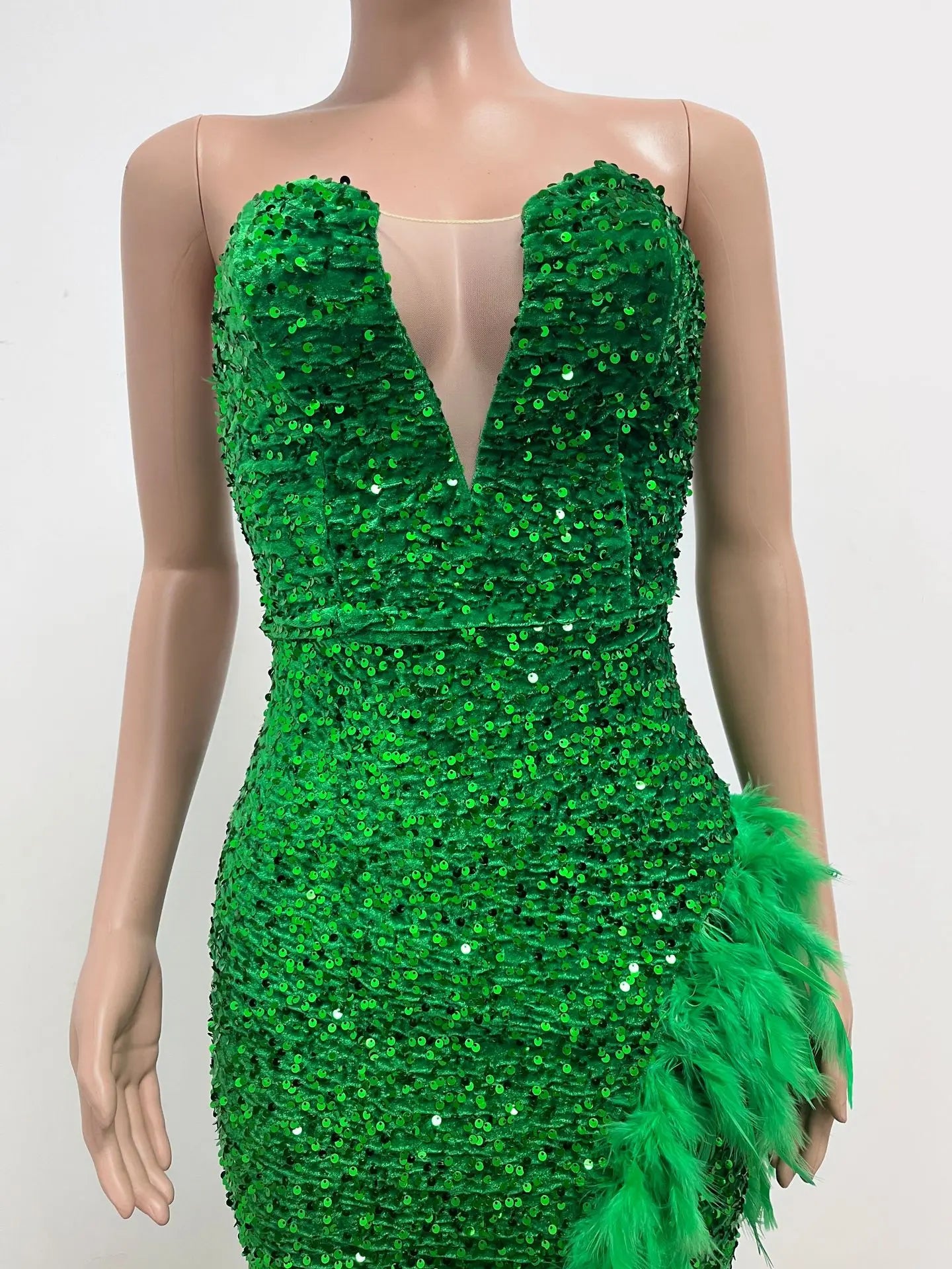 Sequin Feather Evening Gown