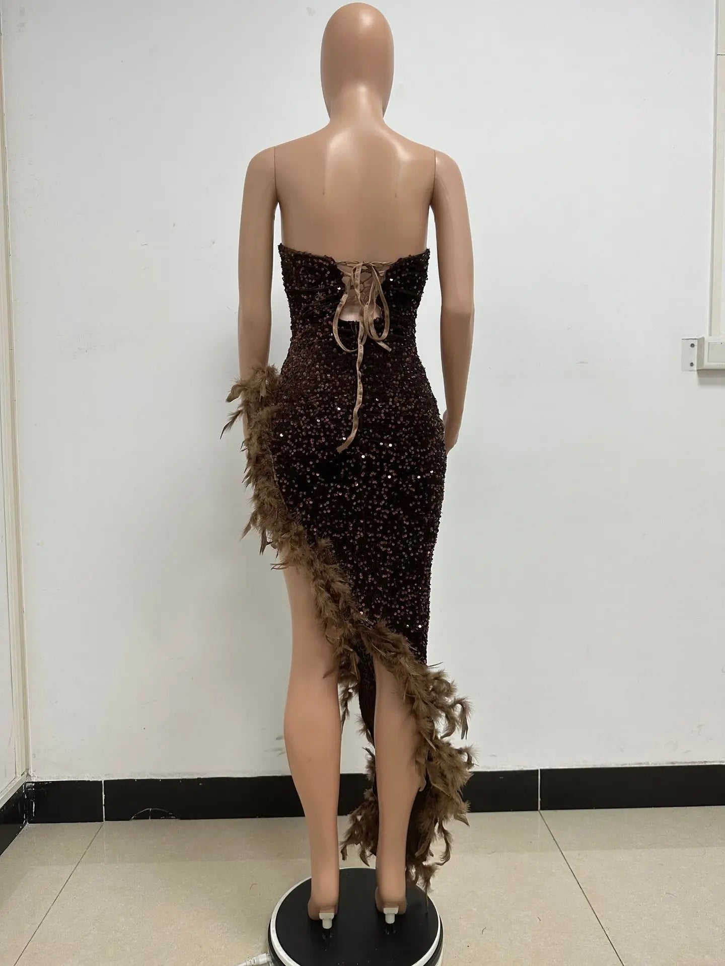 Sequin Feather Evening Gown