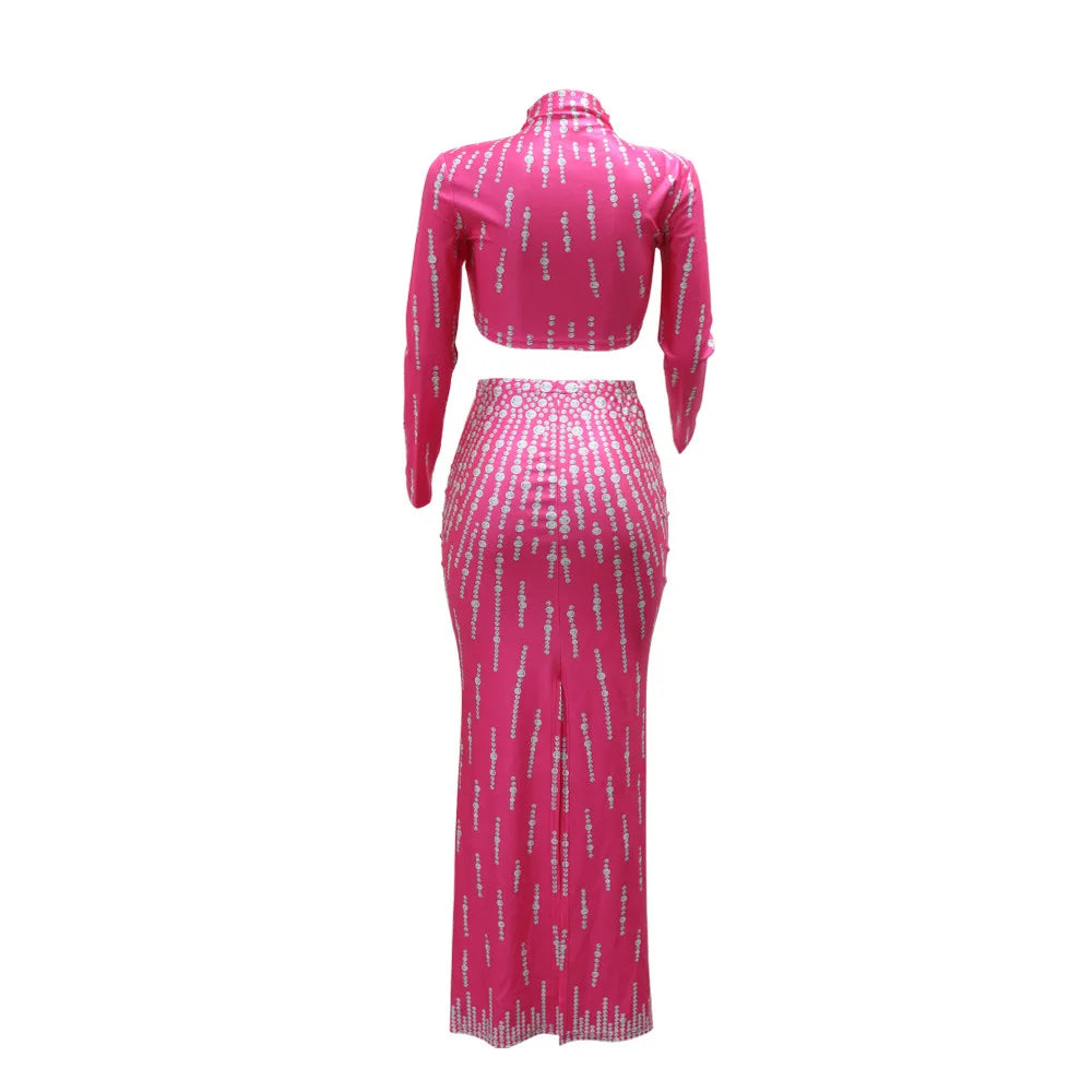 Printed Rhinestone Maxi Dress