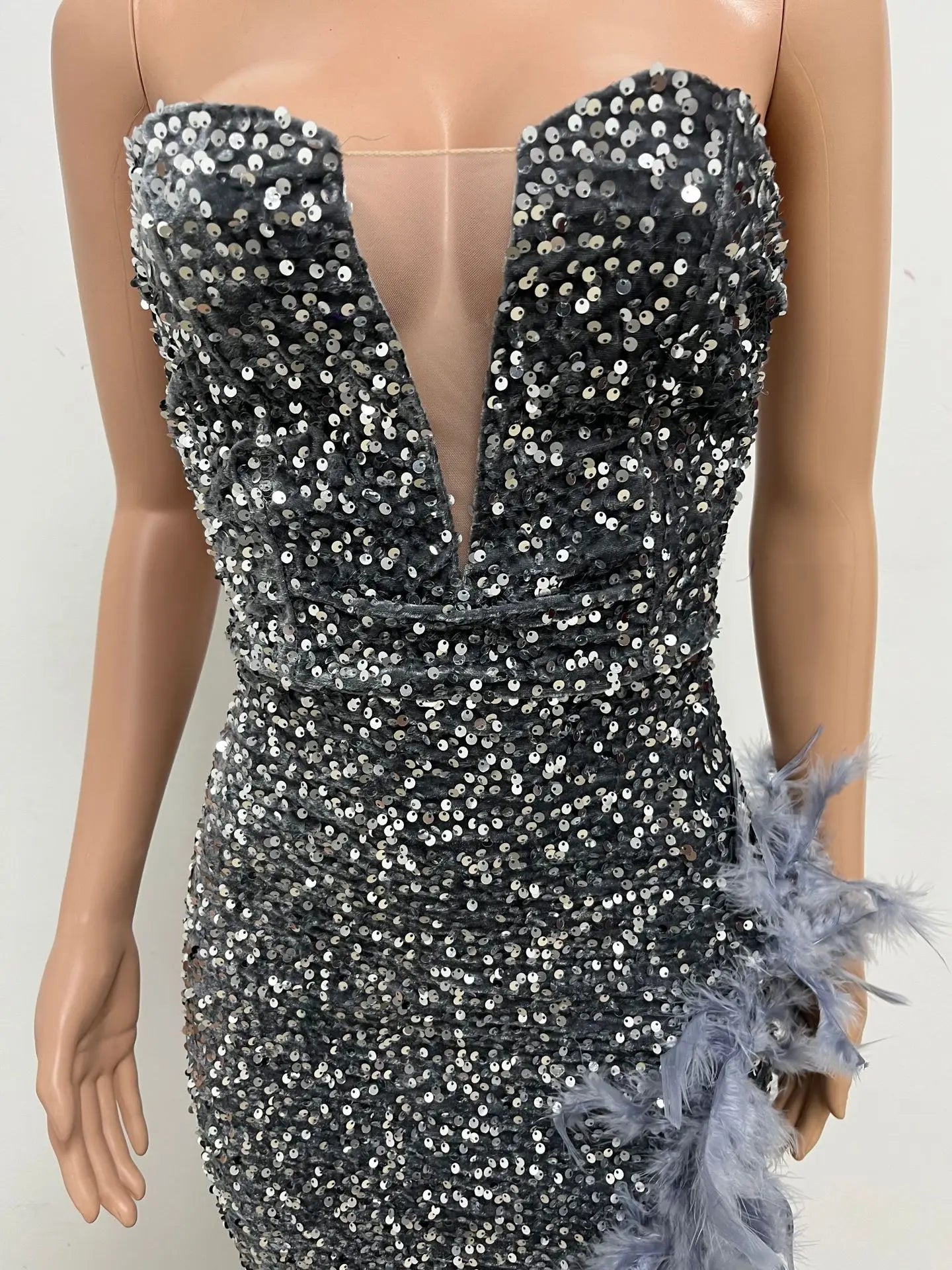 Sequin Feather Evening Gown