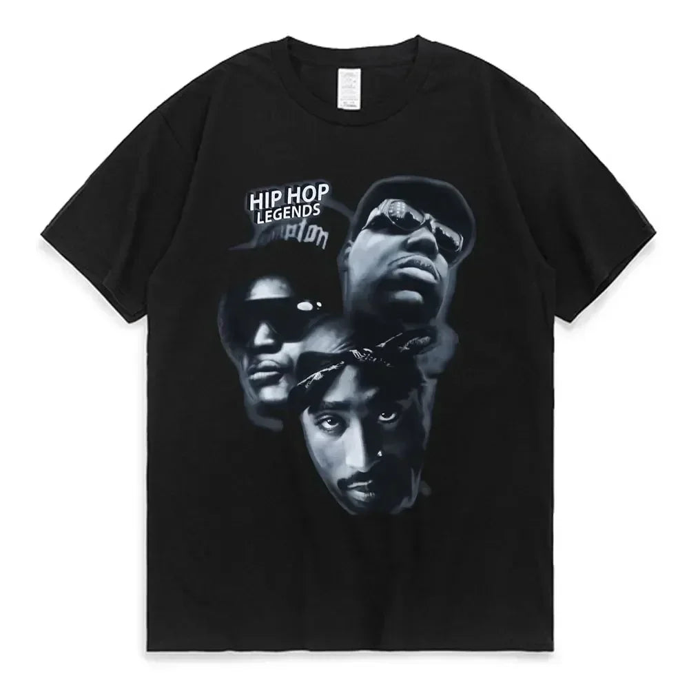 2023 Summer Fashion T-shirt Rapper Tupac Tops Hip Hop Streetwear Oversized Short Sleeves Tee Shirt Men Women  T Shirt