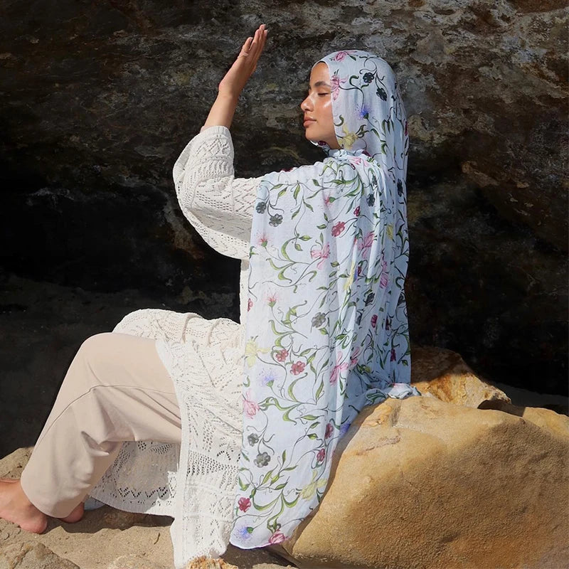 1Pcs Ramadan Hijab for Women Leopard Print  Bohemian Watercolor Soft Muslim Hijabs Floral Breathable Shawl Wrap Scarf Headscarf