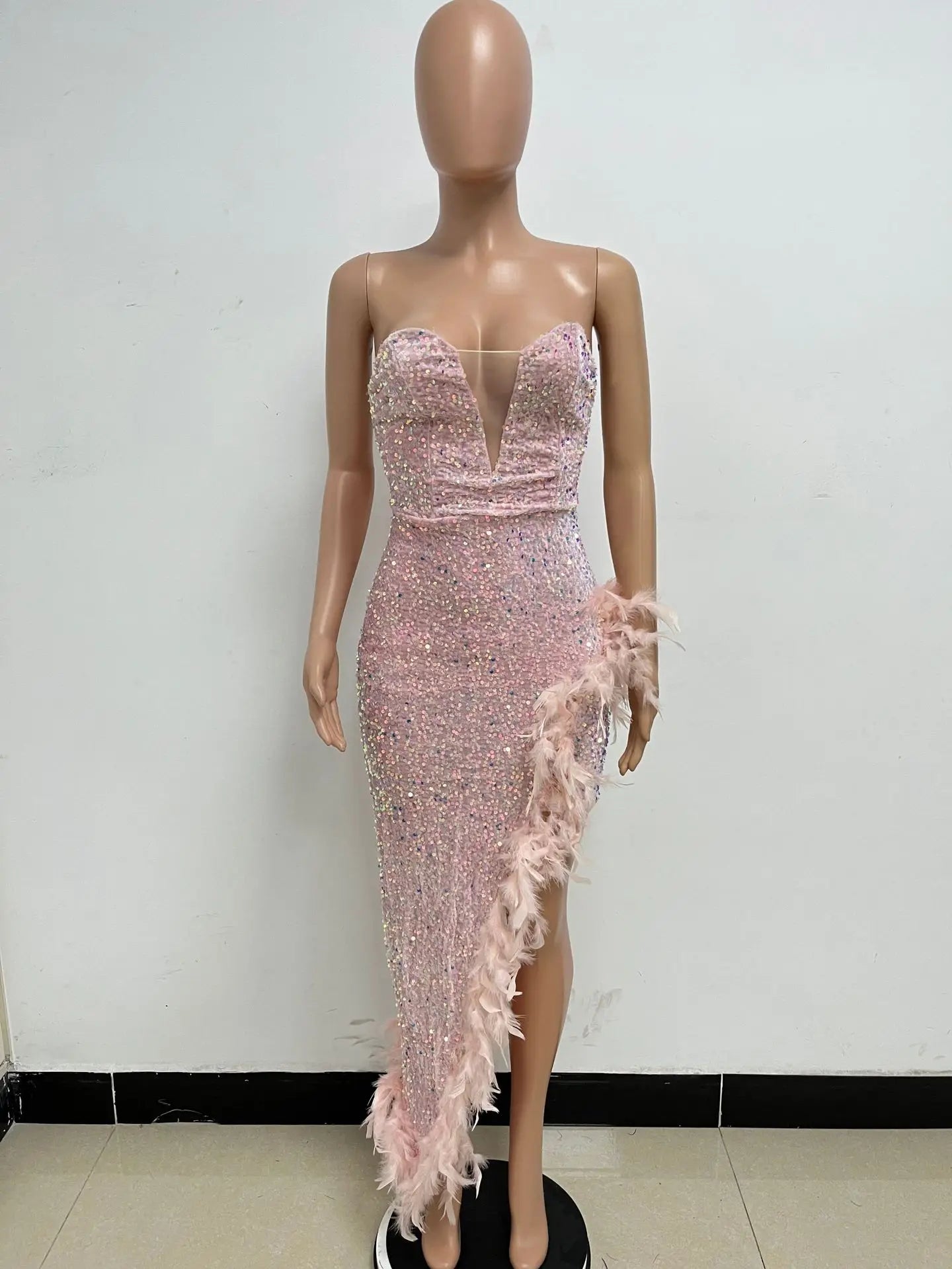 Sequin Feather Evening Gown