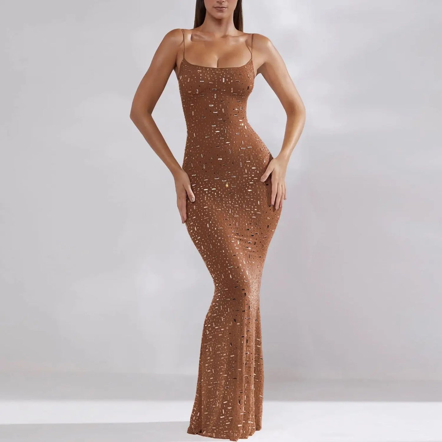 Beaded Strap Evening Gown