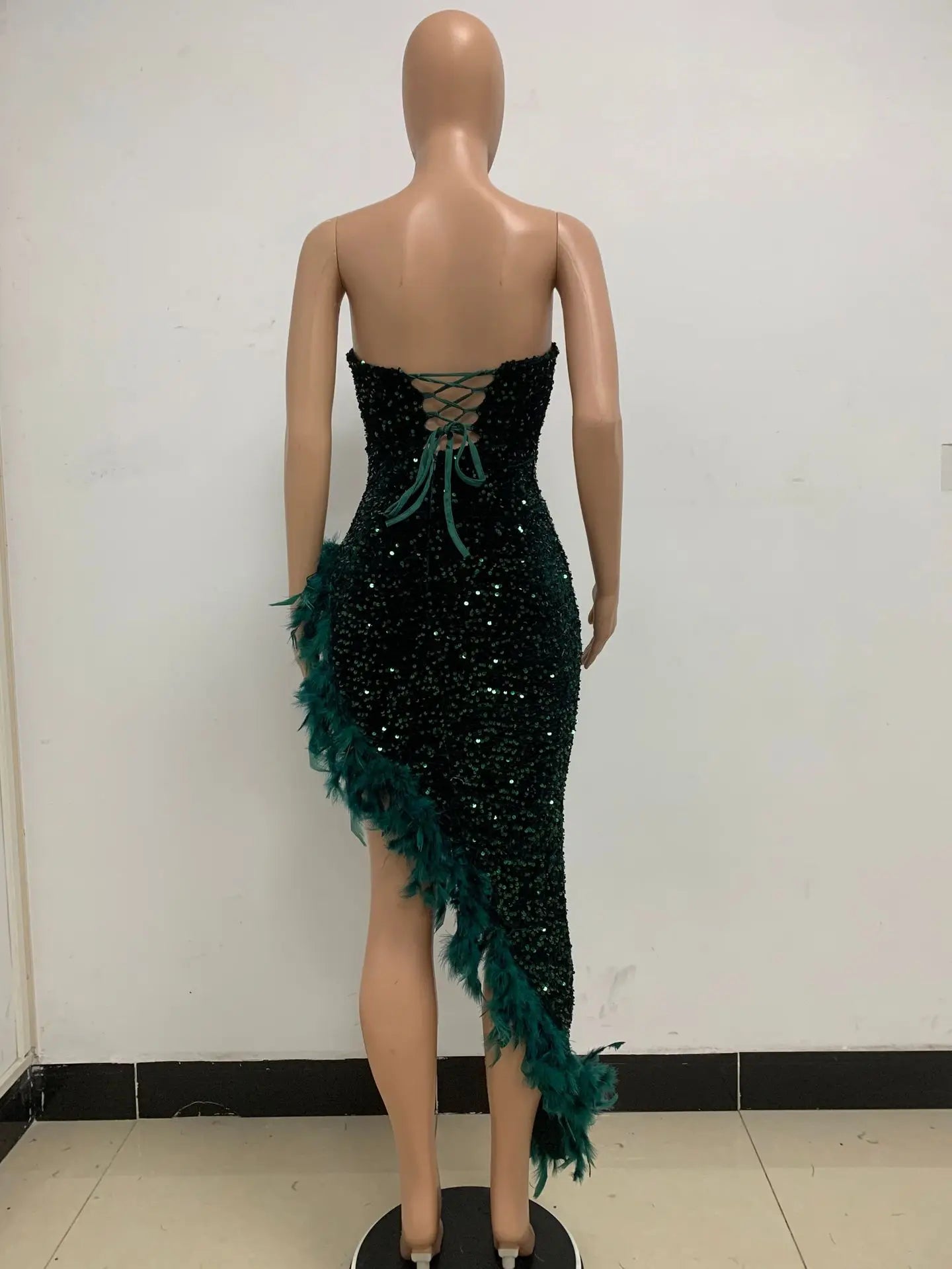 Sequin Feather Evening Gown