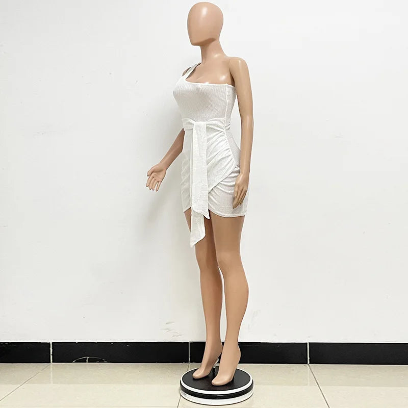 One Shoulder Pleated Sequin Dress