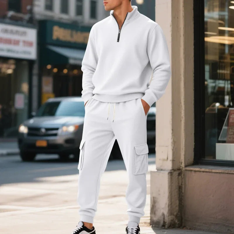 Men's Long-Sleeved Fleece Sweatshirt Suit Stand-up Collar Zipper American Men's Clothing Autumn Winter New 1/2pieces