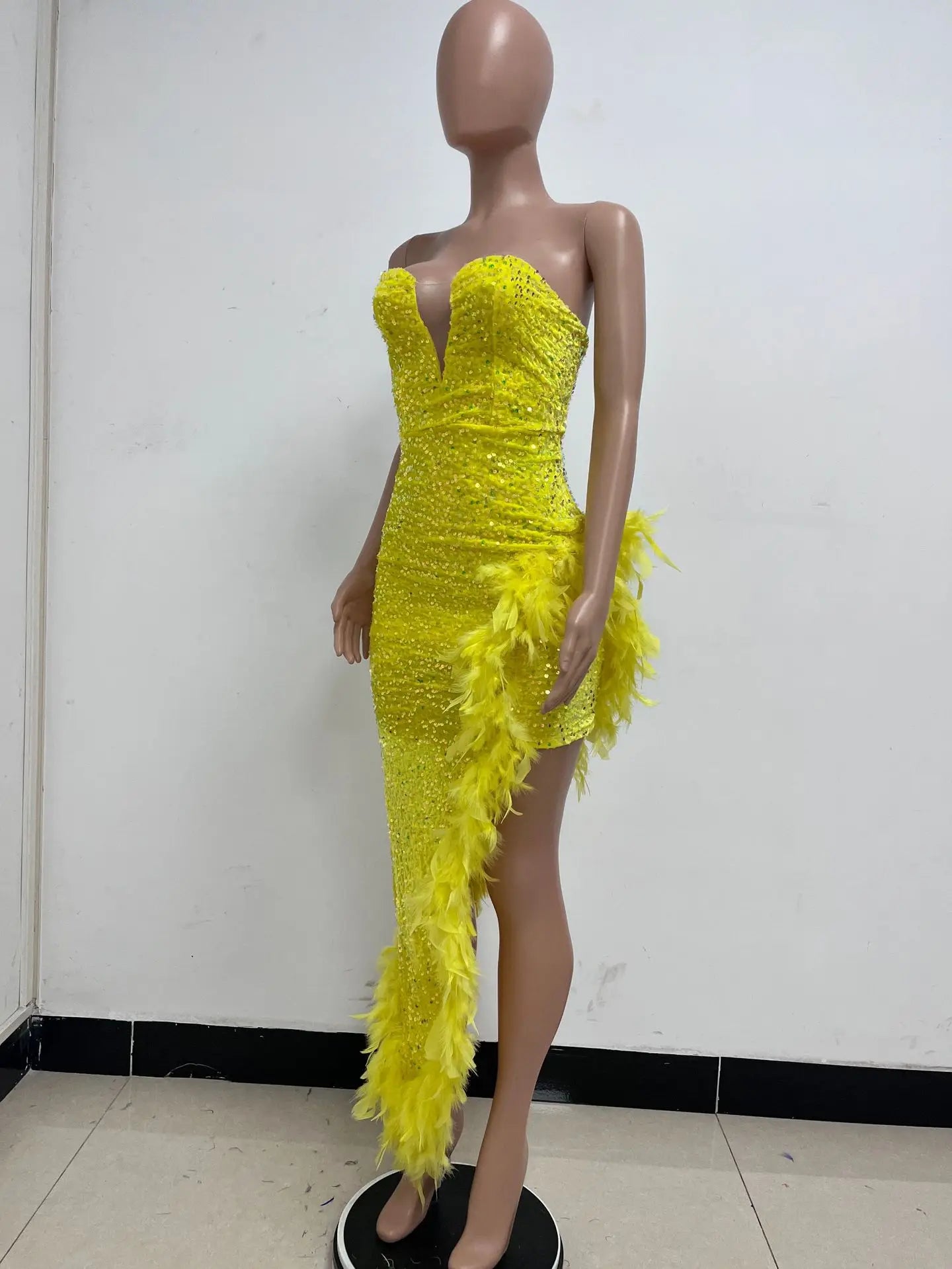 Sequin Feather Evening Gown