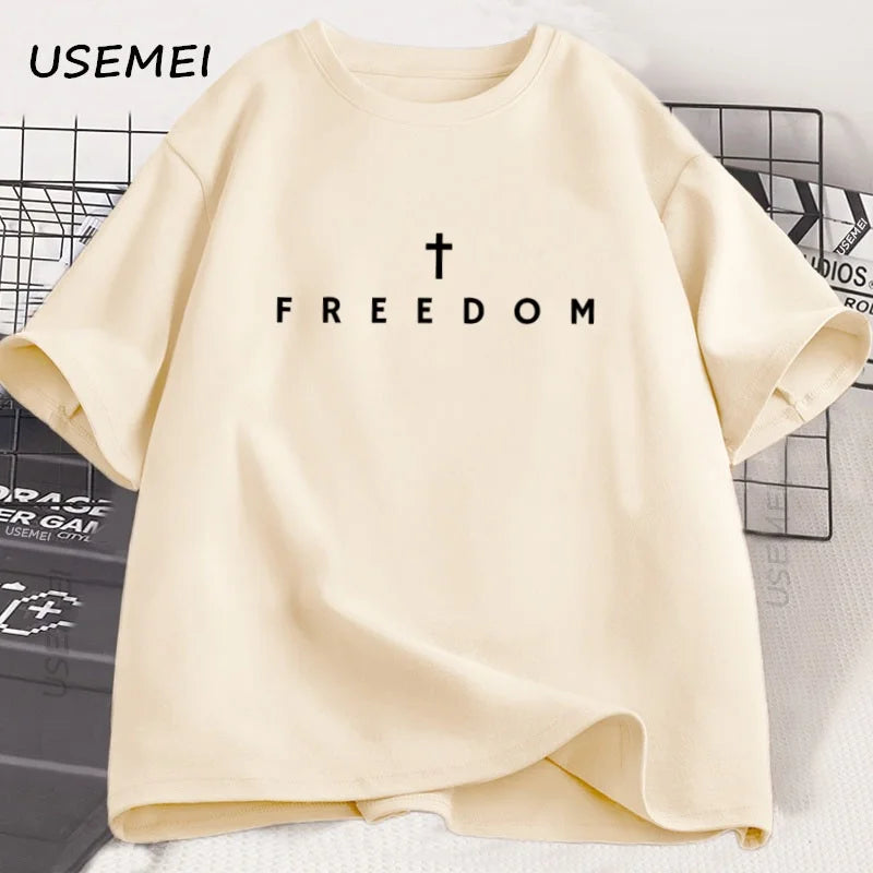 Freedom T-Shirt Charlie Kirk Christian T Shirt Jesus Minimalist Christian Tees Cotton Comfortable Unisex Tee Shirt Streetwear